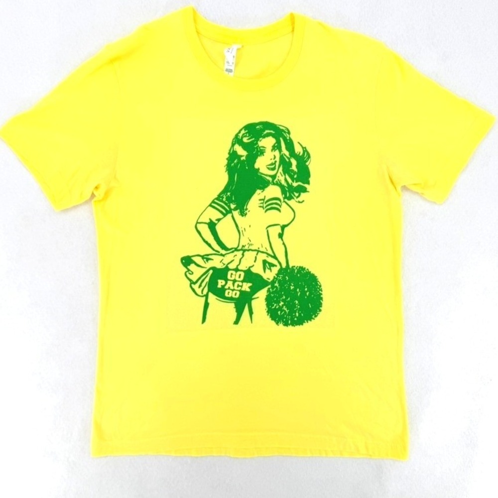 Green‎ Bay Go Pack Go Pinup Cheerleader Graphic T-Shirt Yellow Mens Large